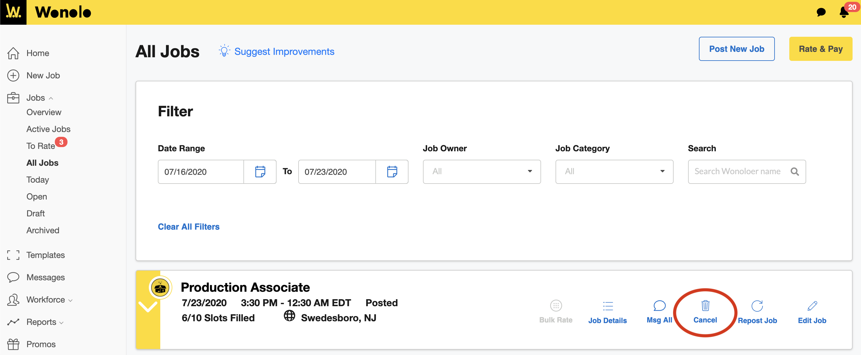 How can I cancel a job I posted?